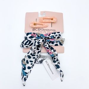 BCBG Coral Hair Clips & Scarf Set